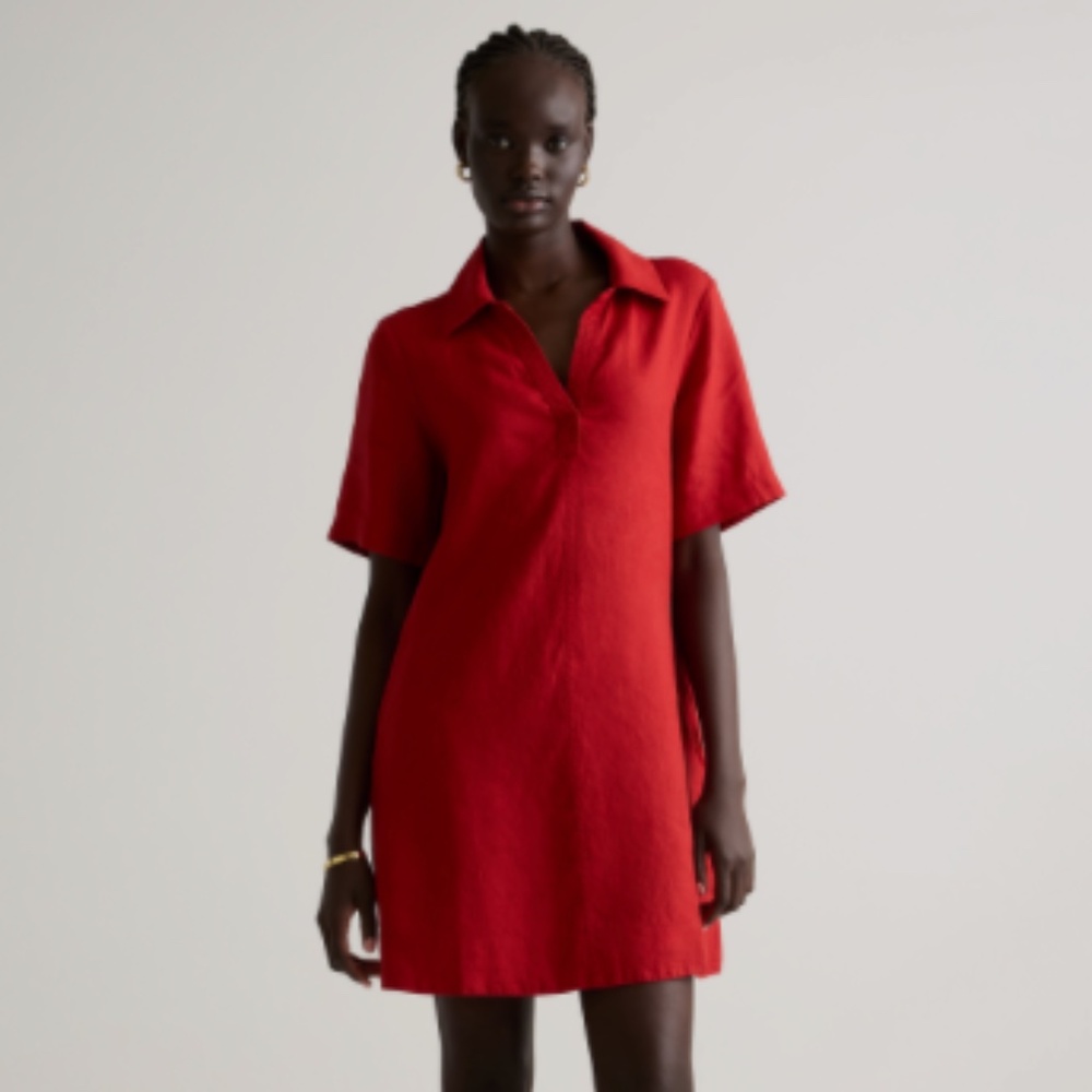 Quince Red Short-Sleeve Mini Shirt Dress